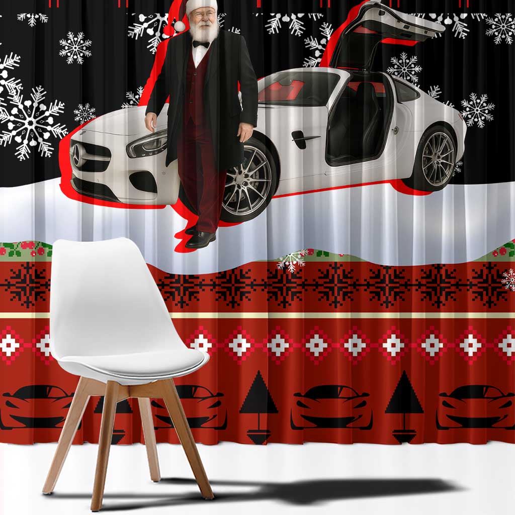 Monaco Christmas Window Curtain with Santa Claus Sports Car Snowflakes and Luxury Holiday - Wonder Print Shop