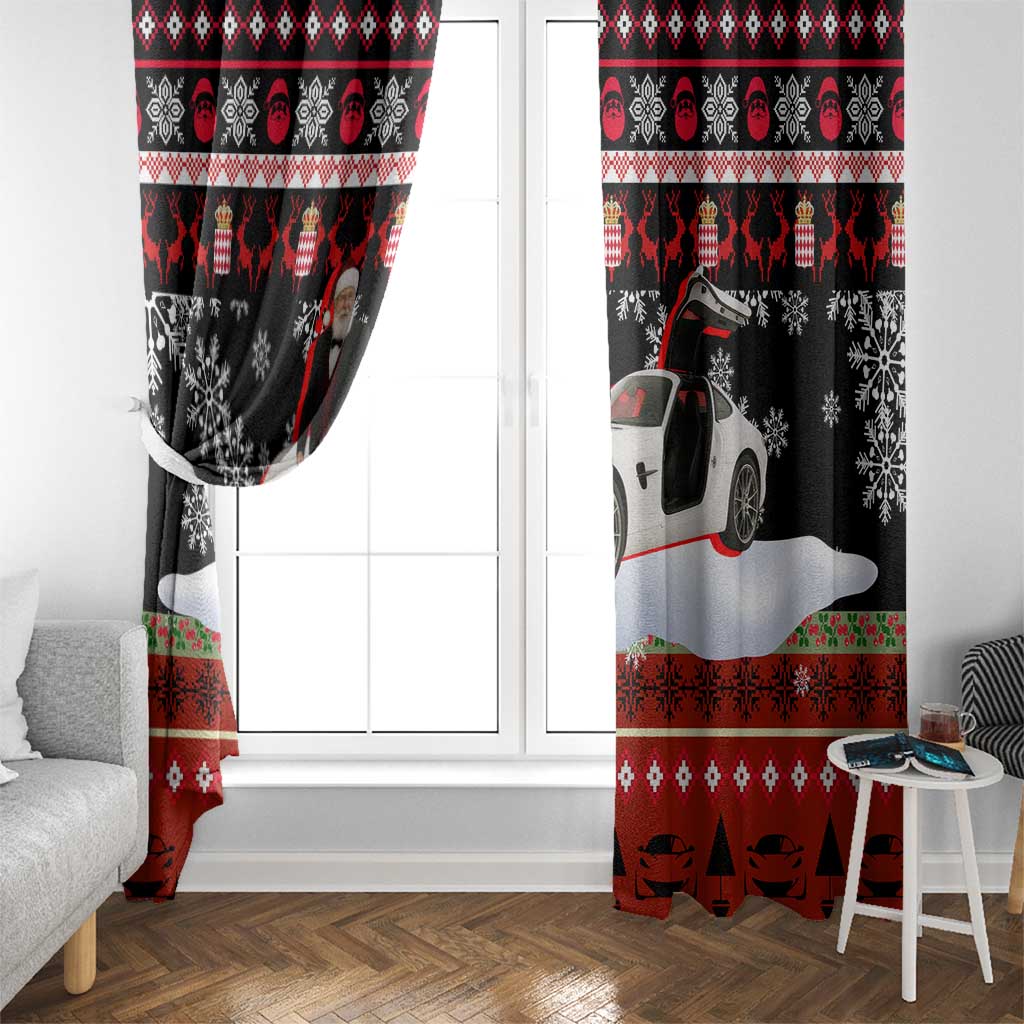 Monaco Christmas Window Curtain with Santa Claus Sports Car Snowflakes and Luxury Holiday - Wonder Print Shop