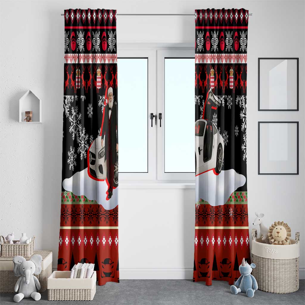 Monaco Christmas Window Curtain with Santa Claus Sports Car Snowflakes and Luxury Holiday - Wonder Print Shop