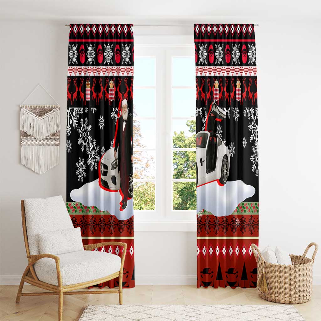 Monaco Christmas Window Curtain with Santa Claus Sports Car Snowflakes and Luxury Holiday - Wonder Print Shop