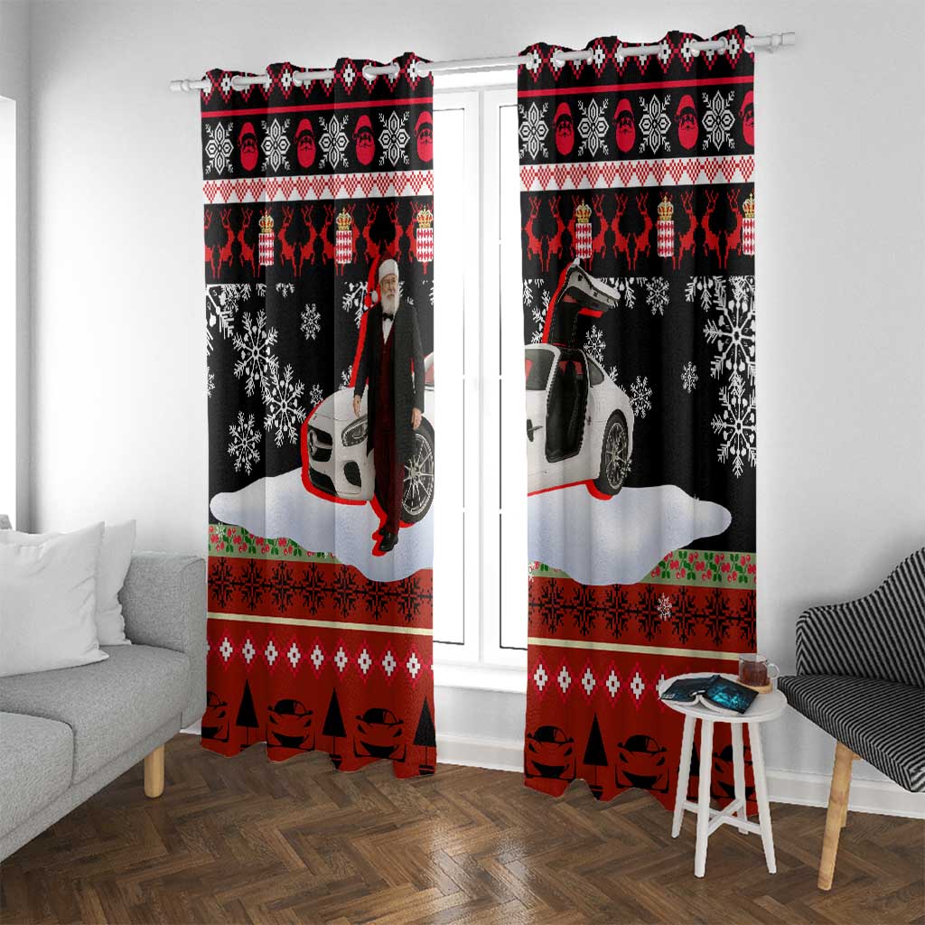 Monaco Christmas Window Curtain with Santa Claus Sports Car Snowflakes and Luxury Holiday - Wonder Print Shop
