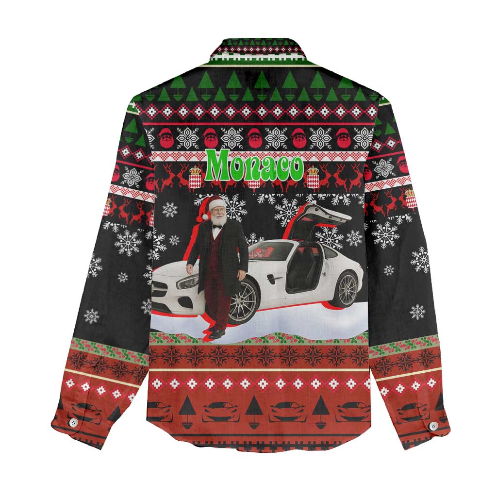 Monaco Christmas Women Casual Shirt with Santa Claus Sports Car Snowflakes and Luxury Holiday - Wonder Print Shop