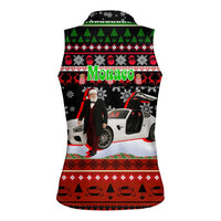 Monaco Christmas Women Sleeveless Polo Shirt with Santa Claus Sports Car Snowflakes and Luxury Holiday - Wonder Print Shop
