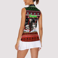 Monaco Christmas Women Sleeveless Polo Shirt with Santa Claus Sports Car Snowflakes and Luxury Holiday - Wonder Print Shop