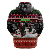 Monaco Christmas Zip Hoodie with Santa Claus Sports Car Snowflakes and Luxury Holiday - Wonder Print Shop