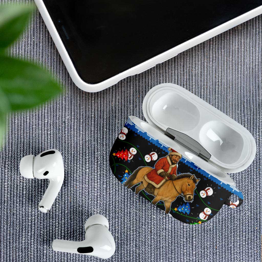Mongolia Christmas AirPods Case with Santa Riding Horse Snowmen Yurts and Winter Holiday - Wonder Print Shop