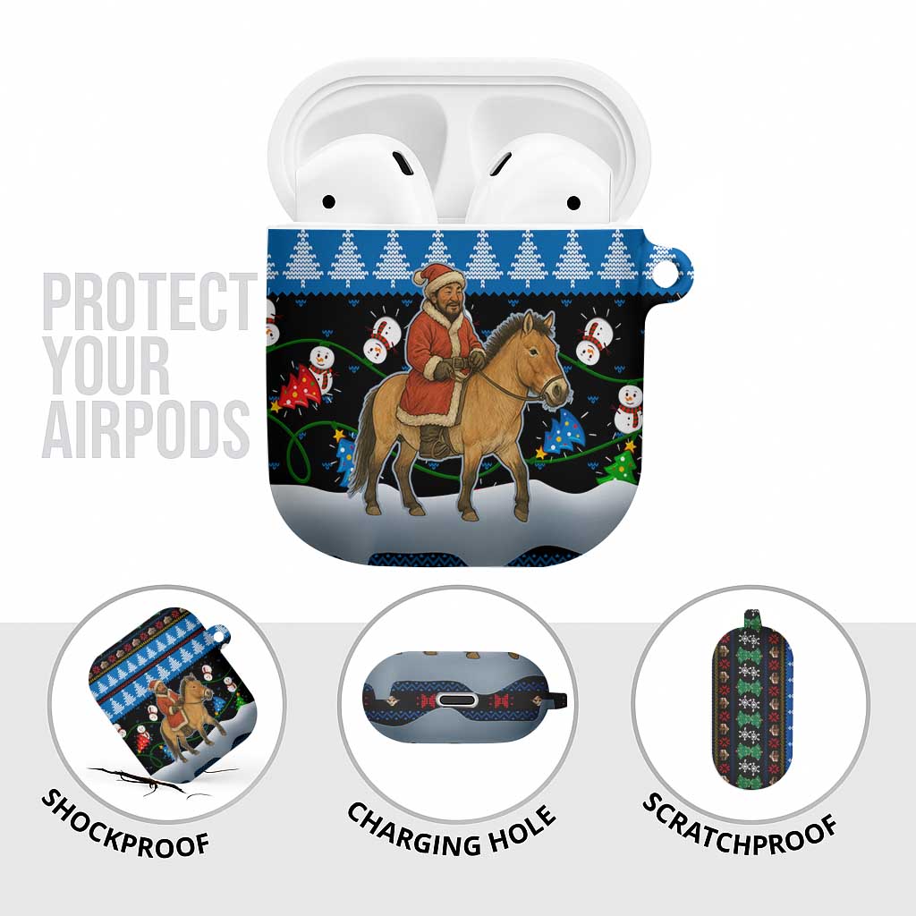 Mongolia Christmas AirPods Case with Santa Riding Horse Snowmen Yurts and Winter Holiday - Wonder Print Shop