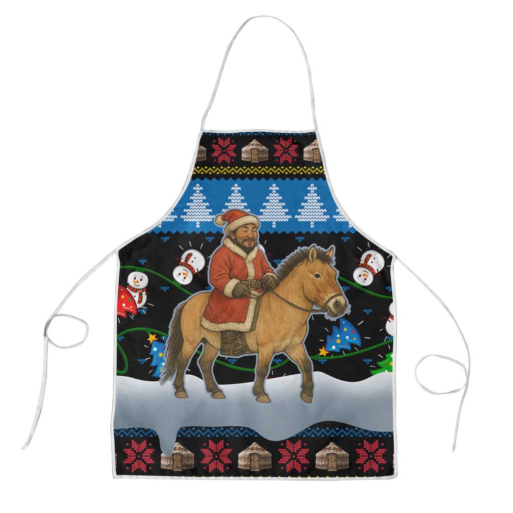 Mongolia Christmas Apron with Santa Riding Horse Snowmen Yurts and Winter Holiday - Wonder Print Shop