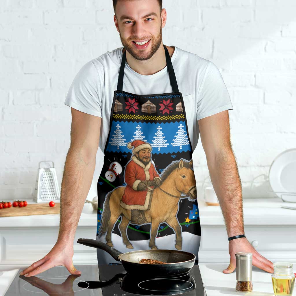 Mongolia Christmas Apron with Santa Riding Horse Snowmen Yurts and Winter Holiday - Wonder Print Shop