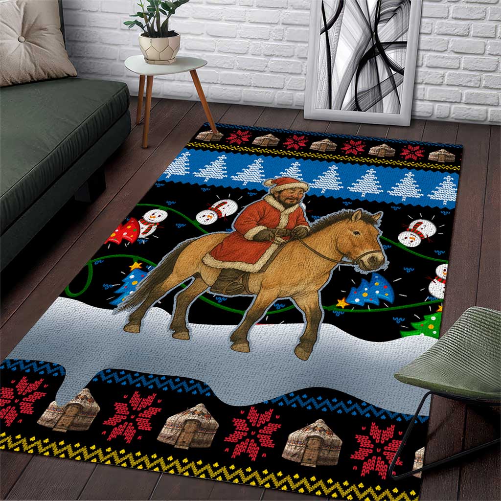 Mongolia Christmas Area Rug with Santa Riding Horse Snowmen Yurts and Winter Holiday - Wonder Print Shop
