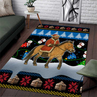 Mongolia Christmas Area Rug with Santa Riding Horse Snowmen Yurts and Winter Holiday - Wonder Print Shop