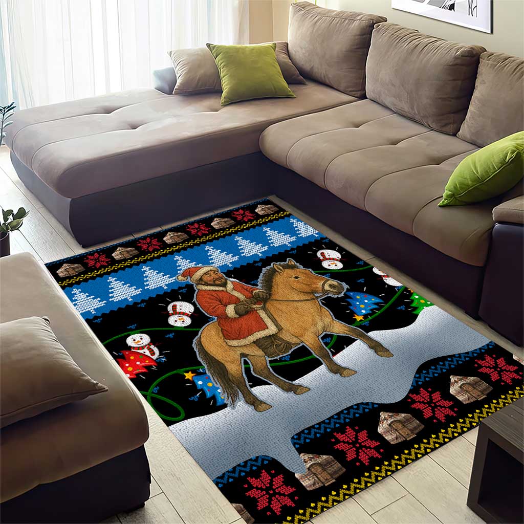 Mongolia Christmas Area Rug with Santa Riding Horse Snowmen Yurts and Winter Holiday - Wonder Print Shop