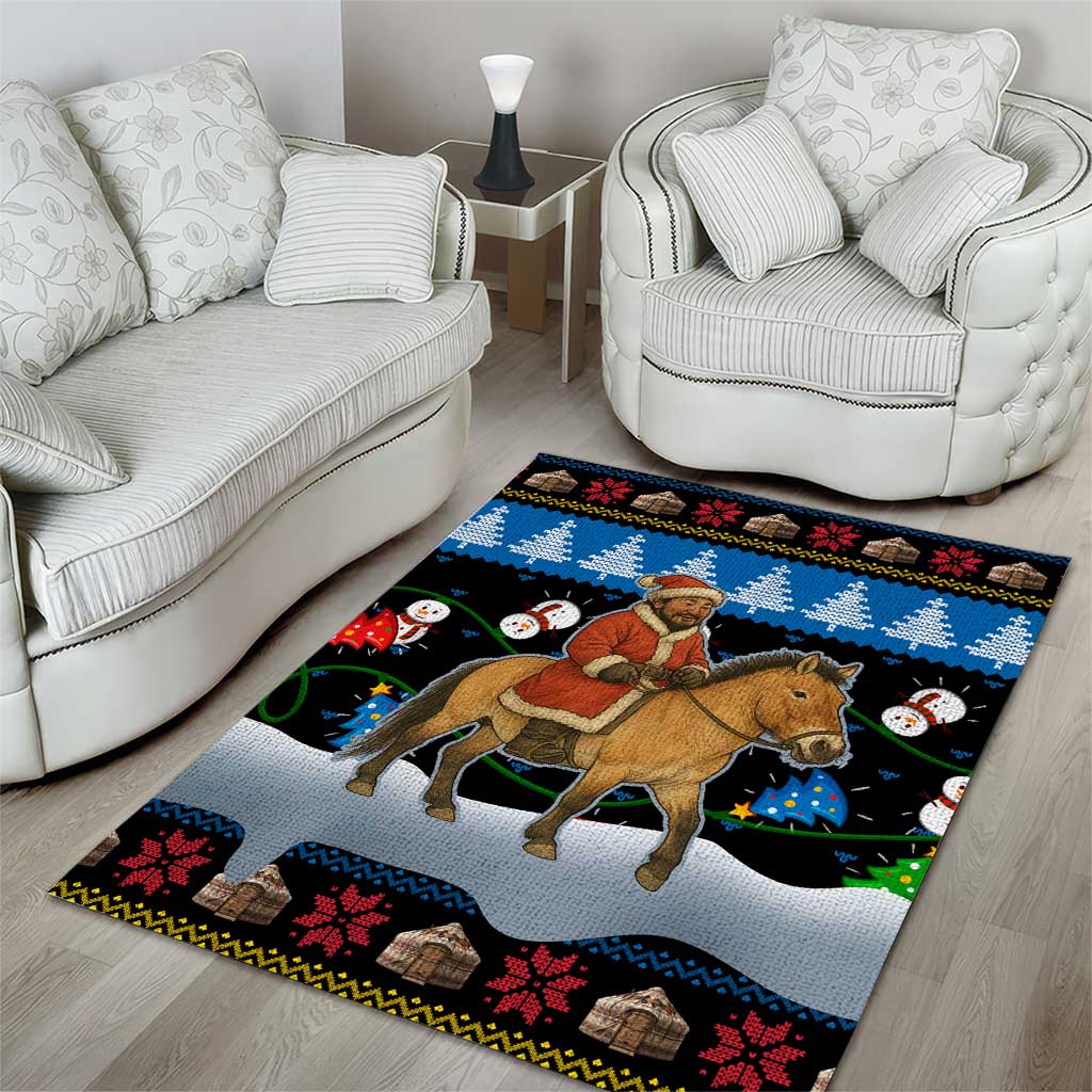 Mongolia Christmas Area Rug with Santa Riding Horse Snowmen Yurts and Winter Holiday - Wonder Print Shop