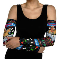 Mongolia Christmas Arm Sleeves with Santa Riding Horse Snowmen Yurts and Winter Holiday - Wonder Print Shop
