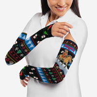 Mongolia Christmas Arm Sleeves with Santa Riding Horse Snowmen Yurts and Winter Holiday - Wonder Print Shop