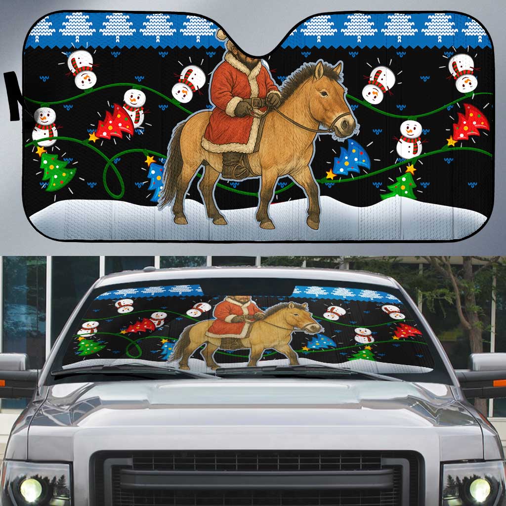 Mongolia Christmas Auto Sun Shade with Santa Riding Horse Snowmen Yurts and Winter Holiday - Wonder Print Shop