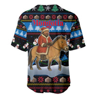 Mongolia Christmas Baseball Jersey with Santa Riding Horse Snowmen Yurts and Winter Holiday - Wonder Print Shop
