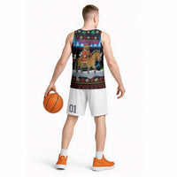 Mongolia Christmas Basketball Jersey with Santa Riding Horse Snowmen Yurts and Winter Holiday - Wonder Print Shop