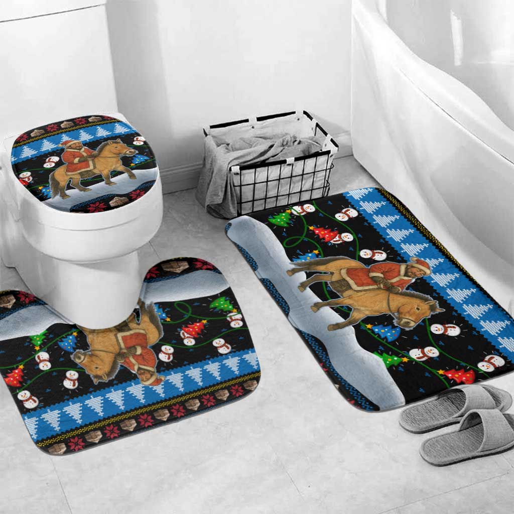 Mongolia Christmas Bathroom Set with Santa Riding Horse Snowmen Yurts and Winter Holiday - Wonder Print Shop