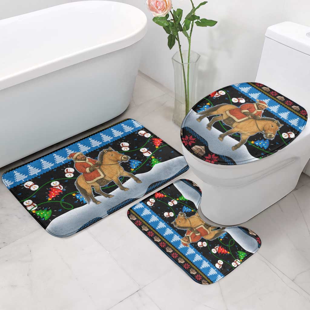 Mongolia Christmas Bathroom Set with Santa Riding Horse Snowmen Yurts and Winter Holiday - Wonder Print Shop