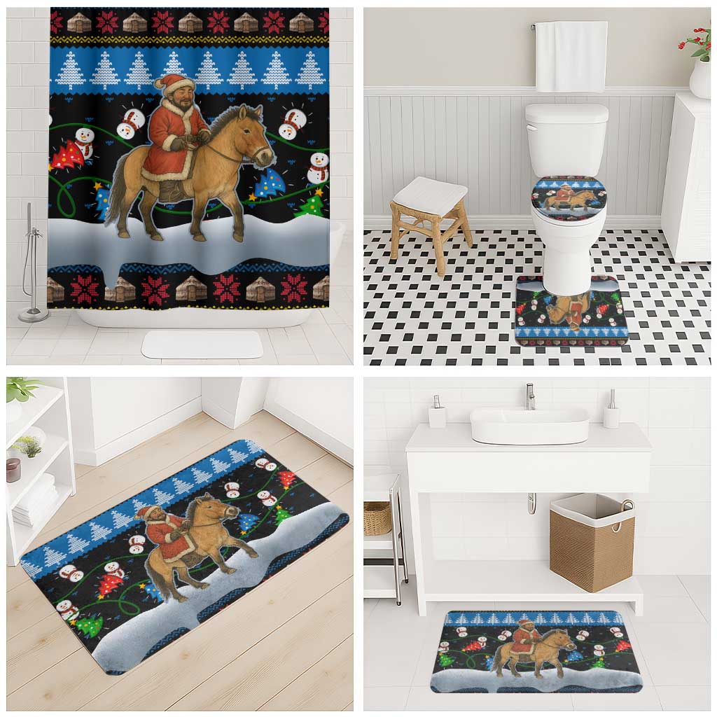 Mongolia Christmas Bathroom Set with Santa Riding Horse Snowmen Yurts and Winter Holiday - Wonder Print Shop