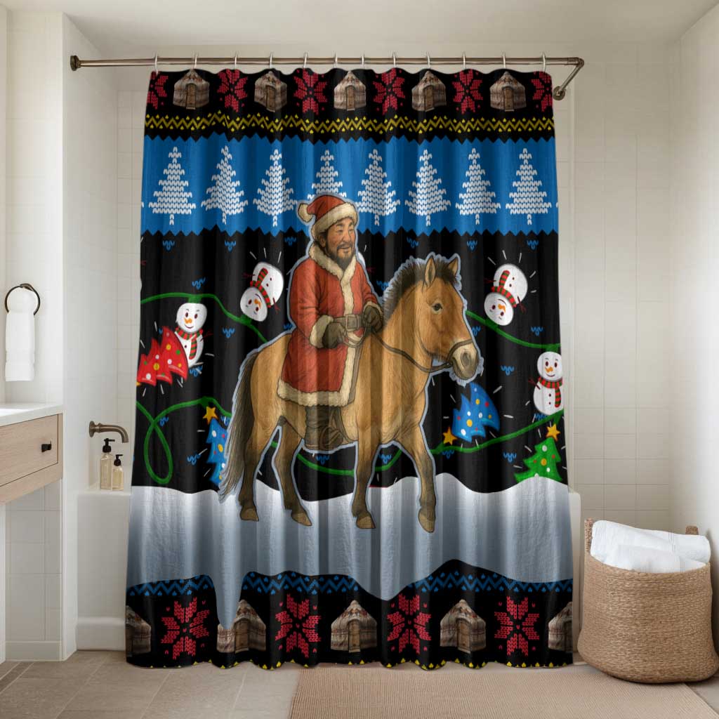 Mongolia Christmas Bathroom Set with Santa Riding Horse Snowmen Yurts and Winter Holiday - Wonder Print Shop