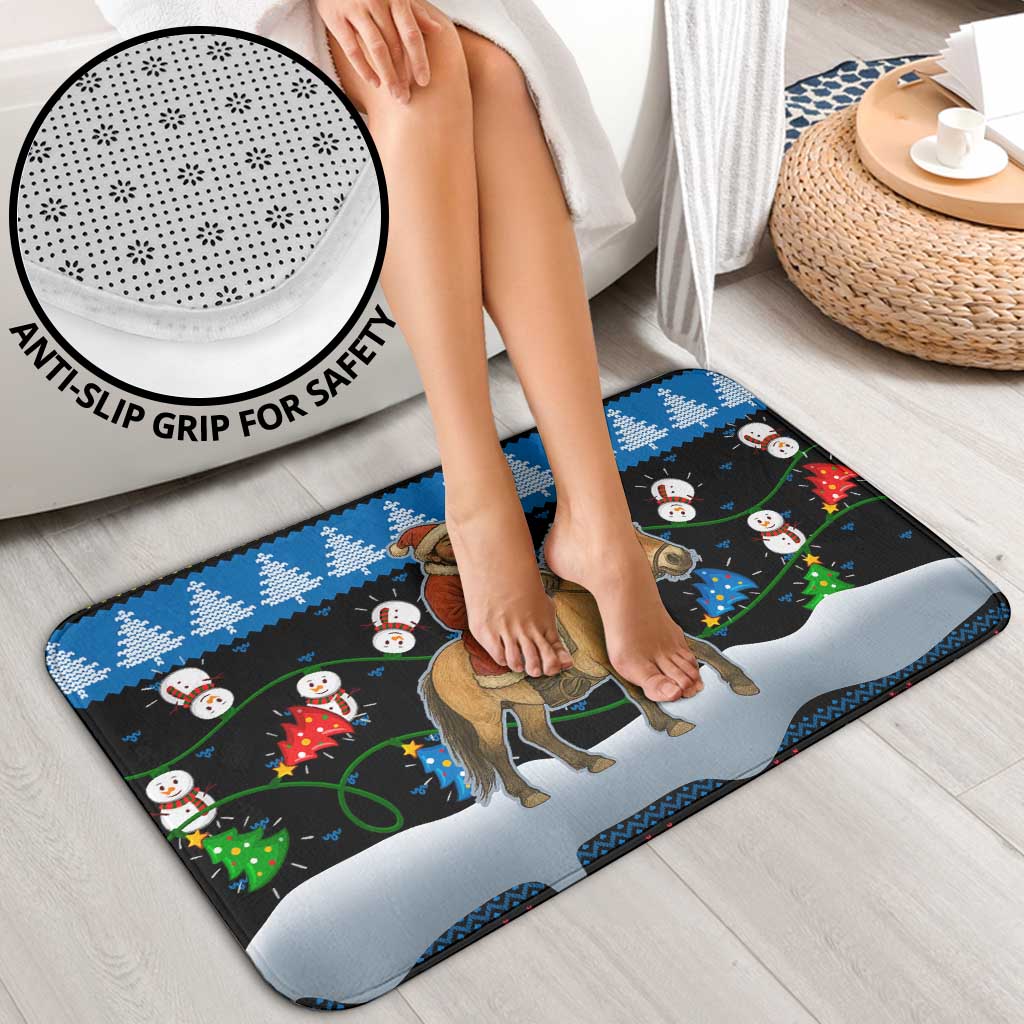 Mongolia Christmas Bathroom Set with Santa Riding Horse Snowmen Yurts and Winter Holiday - Wonder Print Shop