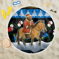 Mongolia Christmas Beach Blanket with Santa Riding Horse Snowmen Yurts and Winter Holiday - Wonder Print Shop