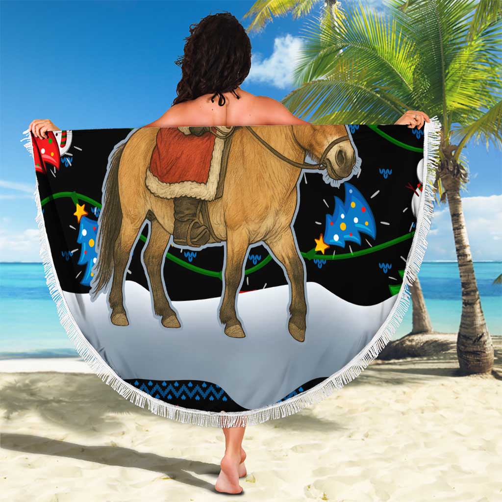 Mongolia Christmas Beach Blanket with Santa Riding Horse Snowmen Yurts and Winter Holiday - Wonder Print Shop
