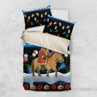 Mongolia Christmas Bedding Set with Santa Riding Horse Snowmen Yurts and Winter Holiday - Wonder Print Shop