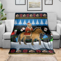 Mongolia Christmas Blanket with Santa Riding Horse Snowmen Yurts and Winter Holiday - Wonder Print Shop