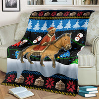 Mongolia Christmas Blanket with Santa Riding Horse Snowmen Yurts and Winter Holiday - Wonder Print Shop