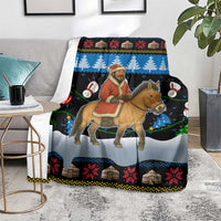 Mongolia Christmas Blanket with Santa Riding Horse Snowmen Yurts and Winter Holiday - Wonder Print Shop