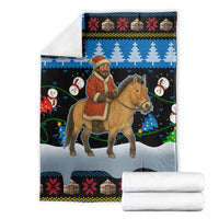 Mongolia Christmas Blanket with Santa Riding Horse Snowmen Yurts and Winter Holiday - Wonder Print Shop