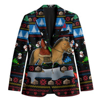 Mongolia Christmas Blazer with Santa Riding Horse Snowmen Yurts and Winter Holiday - Wonder Print Shop