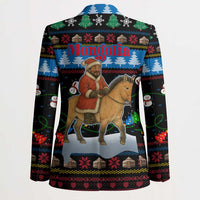 Mongolia Christmas Blazer with Santa Riding Horse Snowmen Yurts and Winter Holiday - Wonder Print Shop