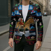 Mongolia Christmas Blazer with Santa Riding Horse Snowmen Yurts and Winter Holiday - Wonder Print Shop