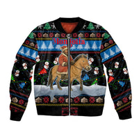 Mongolia Christmas Bomber Jacket with Santa Riding Horse Snowmen Yurts and Winter Holiday - Wonder Print Shop