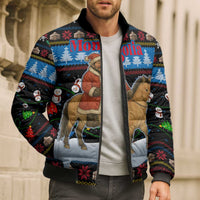Mongolia Christmas Bomber Puffer Jacket with Santa Riding Horse Snowmen Yurts and Winter Holiday - Wonder Print Shop