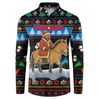 Mongolia Christmas Button Sweatshirt with Santa Riding Horse Snowmen Yurts and Winter Holiday - Wonder Print Shop