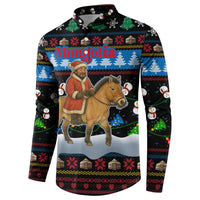 Mongolia Christmas Button Sweatshirt with Santa Riding Horse Snowmen Yurts and Winter Holiday - Wonder Print Shop