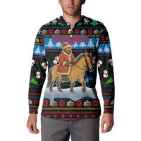 Mongolia Christmas Button Sweatshirt with Santa Riding Horse Snowmen Yurts and Winter Holiday - Wonder Print Shop