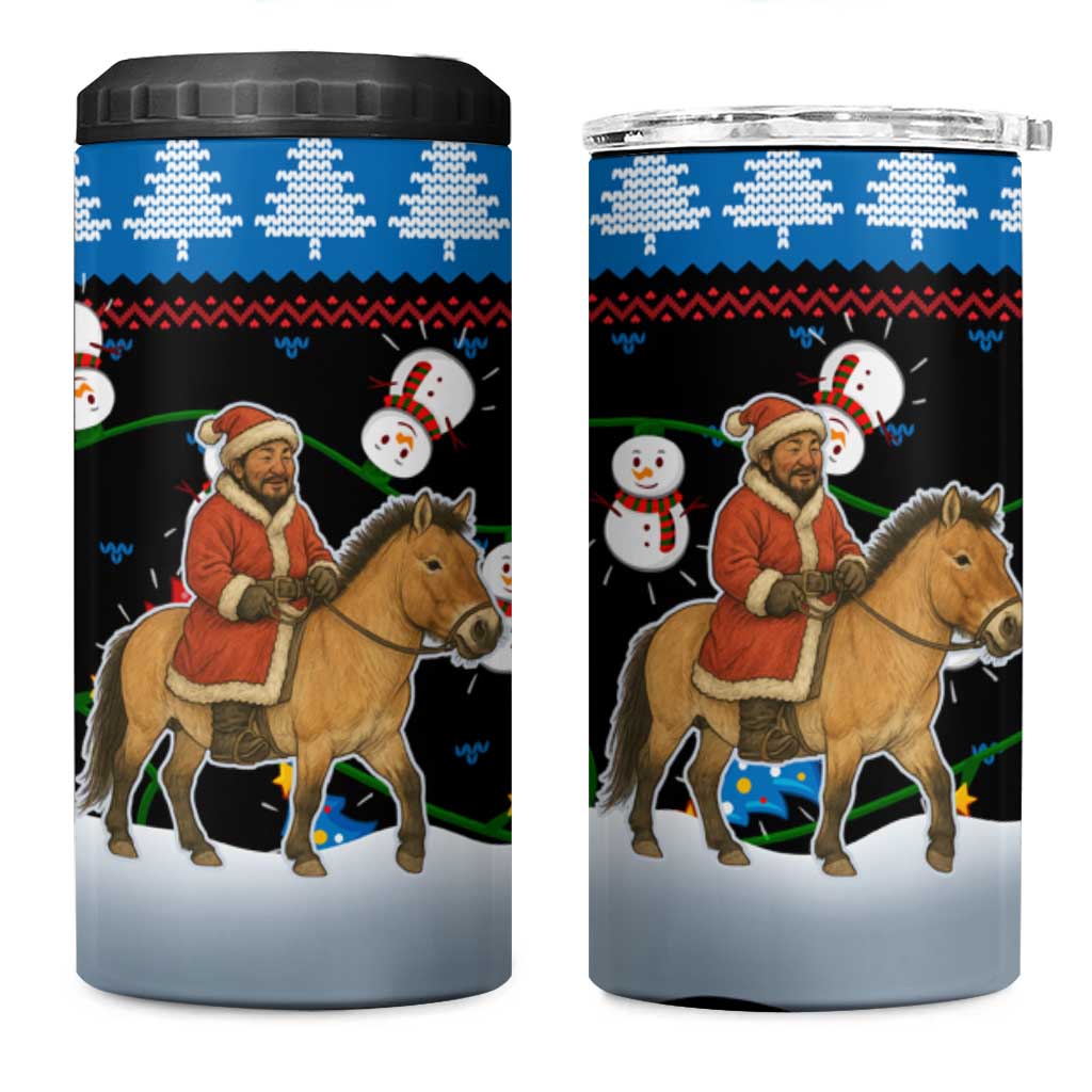 Mongolia Christmas 4 in 1 Can Cooler Tumbler with Santa Riding Horse Snowmen Yurts and Winter Holiday - Wonder Print Shop