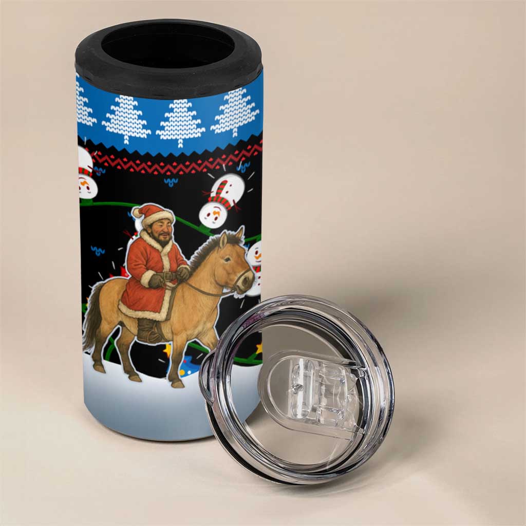 Mongolia Christmas 4 in 1 Can Cooler Tumbler with Santa Riding Horse Snowmen Yurts and Winter Holiday - Wonder Print Shop