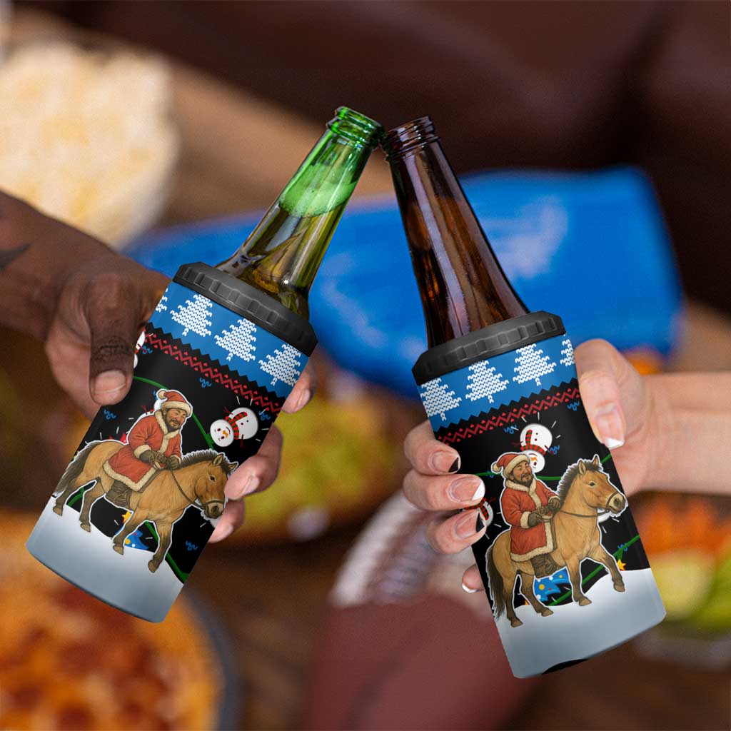 Mongolia Christmas 4 in 1 Can Cooler Tumbler with Santa Riding Horse Snowmen Yurts and Winter Holiday - Wonder Print Shop