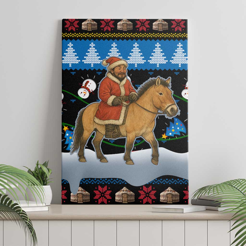 Mongolia Christmas Canvas Wall Art with Santa Riding Horse Snowmen Yurts and Winter Holiday - Wonder Print Shop