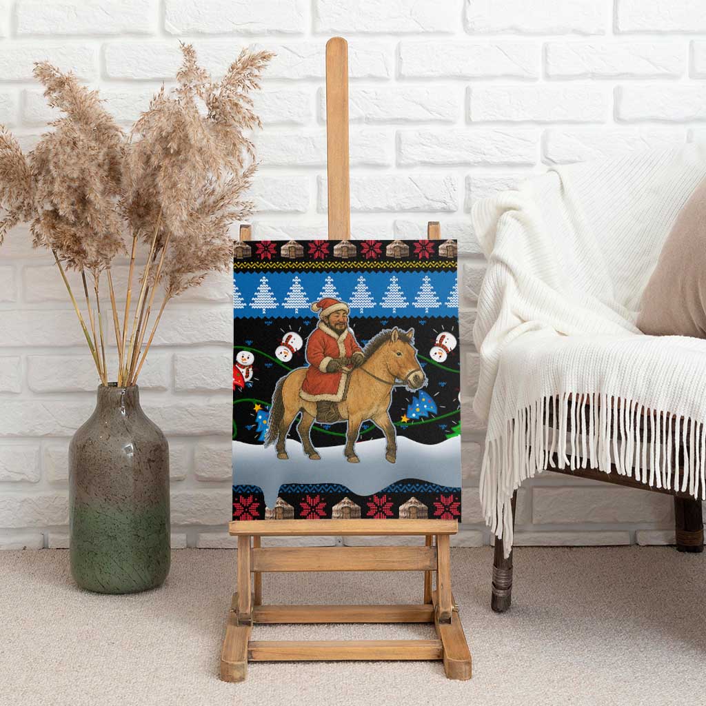 Mongolia Christmas Canvas Wall Art with Santa Riding Horse Snowmen Yurts and Winter Holiday - Wonder Print Shop