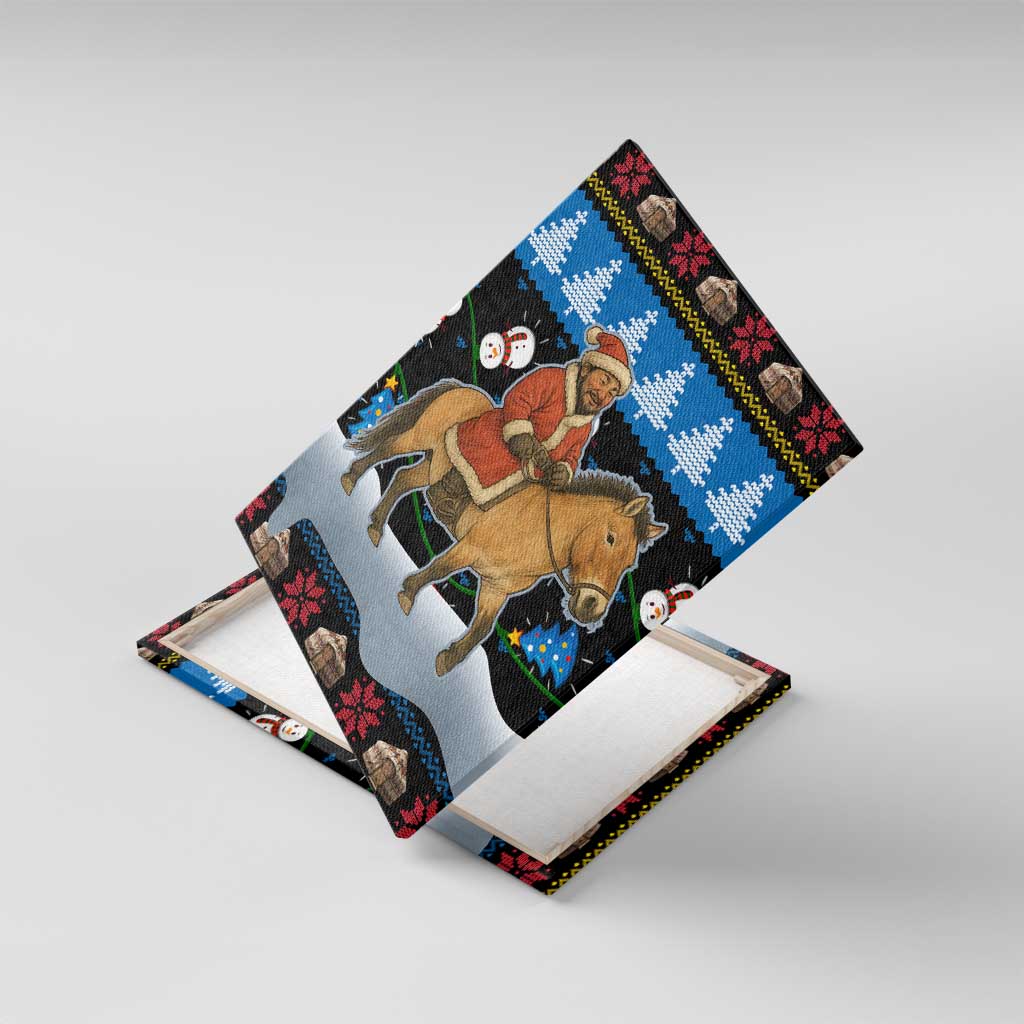 Mongolia Christmas Canvas Wall Art with Santa Riding Horse Snowmen Yurts and Winter Holiday - Wonder Print Shop