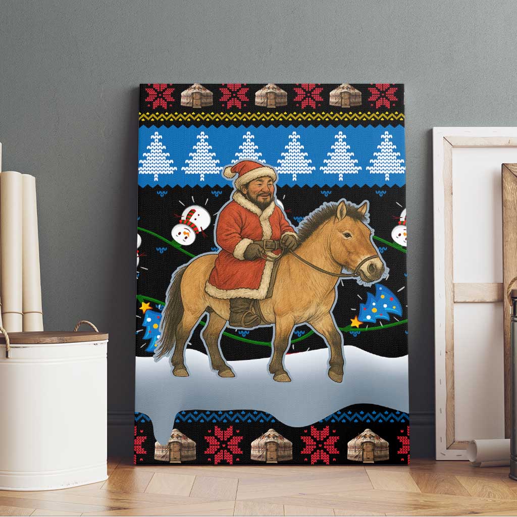 Mongolia Christmas Canvas Wall Art with Santa Riding Horse Snowmen Yurts and Winter Holiday - Wonder Print Shop