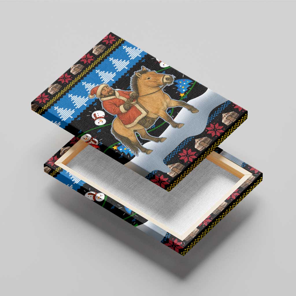 Mongolia Christmas Canvas Wall Art with Santa Riding Horse Snowmen Yurts and Winter Holiday - Wonder Print Shop